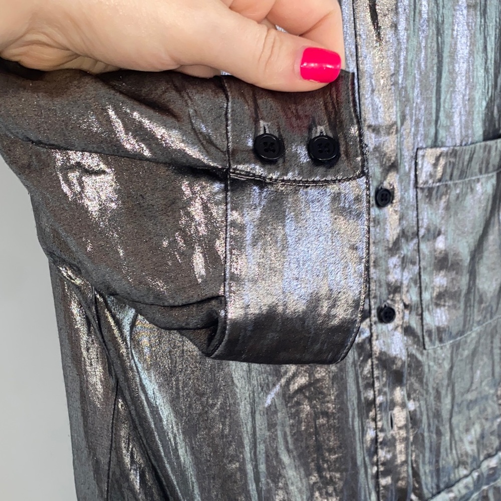 Bcbgmaxazria Shimmering Silver Button Down - image 7